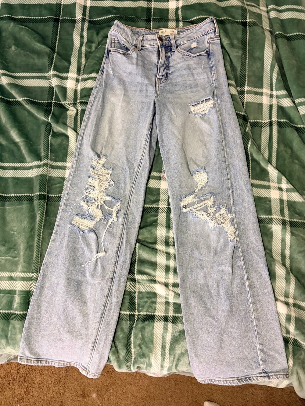Billie" High-Rise Distressed Wide Leg Jeans